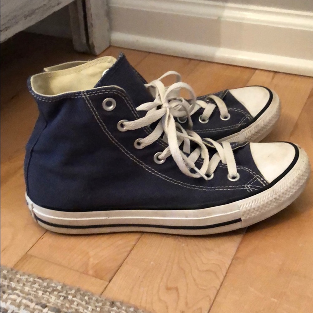 Navy blue high top converse